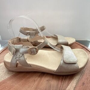 Strive Womens‎ Metallic Champagne Leather Ankle Strap Sandals 9 Comfort Orthotic